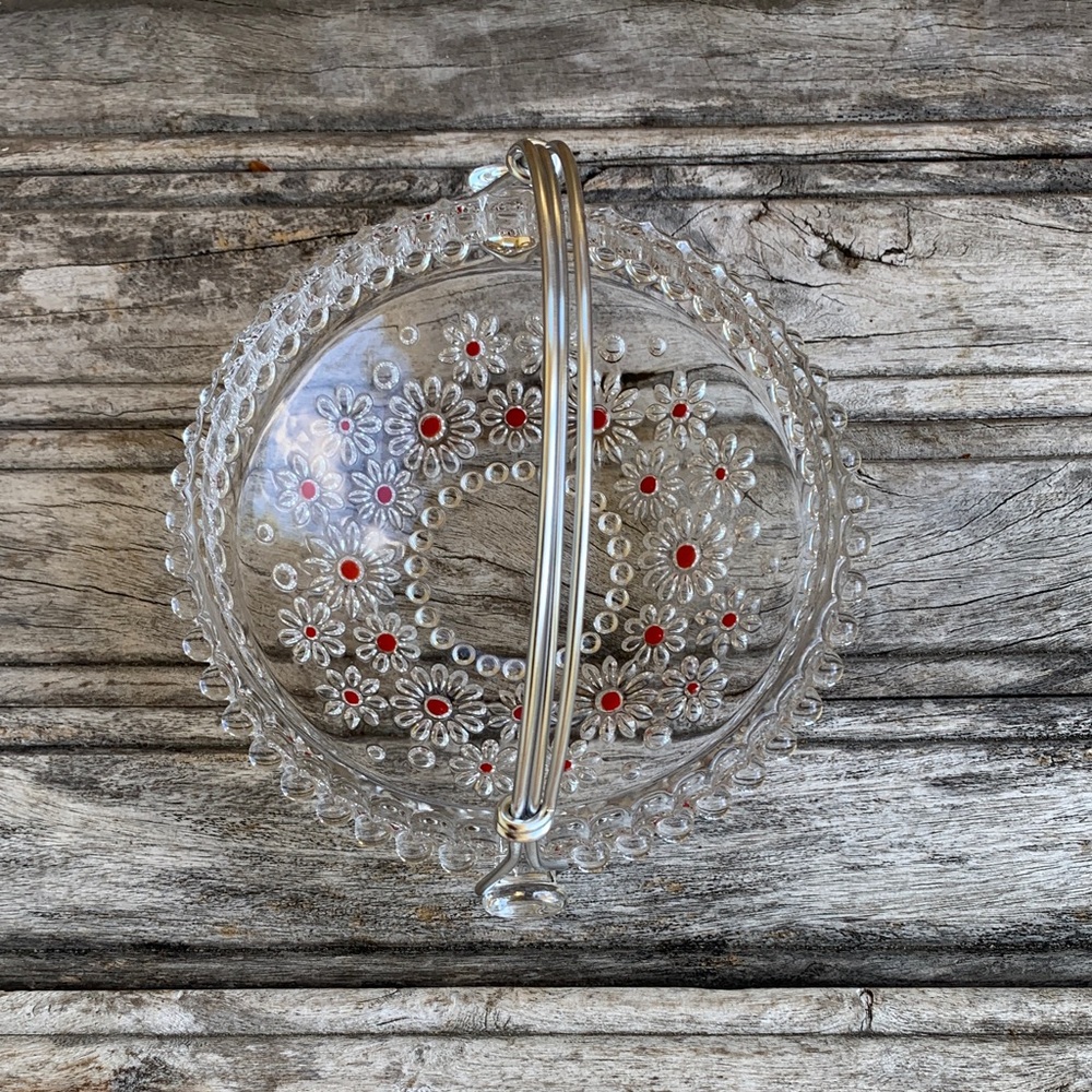 Vintage 70’s Walther Kristallglas Glass Daisy “Fabiola Basket Red Accent Dots - Picture 13 of 16